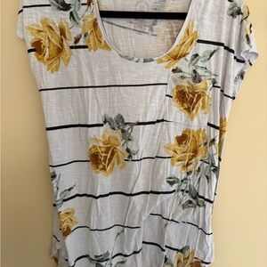 Scoop Neck Floral Stripe Tunic Top in Yellow Rose